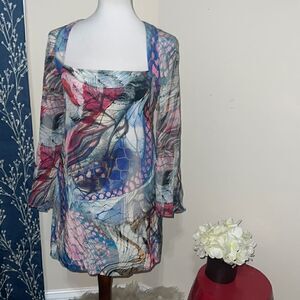 Anthropologie | Anthro Leifdottir Silk Bell Sleeve Square Neck Abstract Dress 0